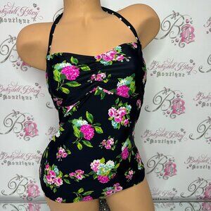 M&s tankini top halter removable strapless neon floral polkadot straps bright